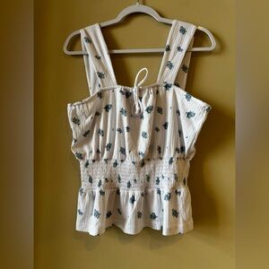 NWOT CHASER wide strap smocked Tank Top with Blue Floral Print